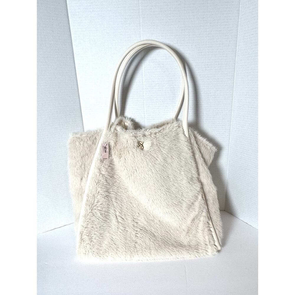 Victoria's Secret Faux Fur Tote Bag Cream White Shoulder Handbag NWTS